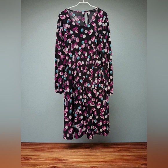 Lane Bryant Long Sleeve Fit And Flare Polka Dot Dress Size 14/16 (EUC) - Picture 3 of 16